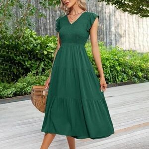Merokeety Women’s Casual  Boho Summer Midi Dress Green Size Small